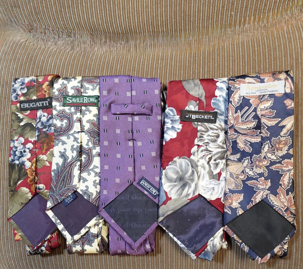 Lot 5 Silk Ties Mens Bugatti Savile Row Lands' End JT Beckett Aquascutum London